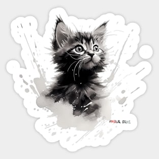 Ink Drawing Sweet Meow Machine Sticker